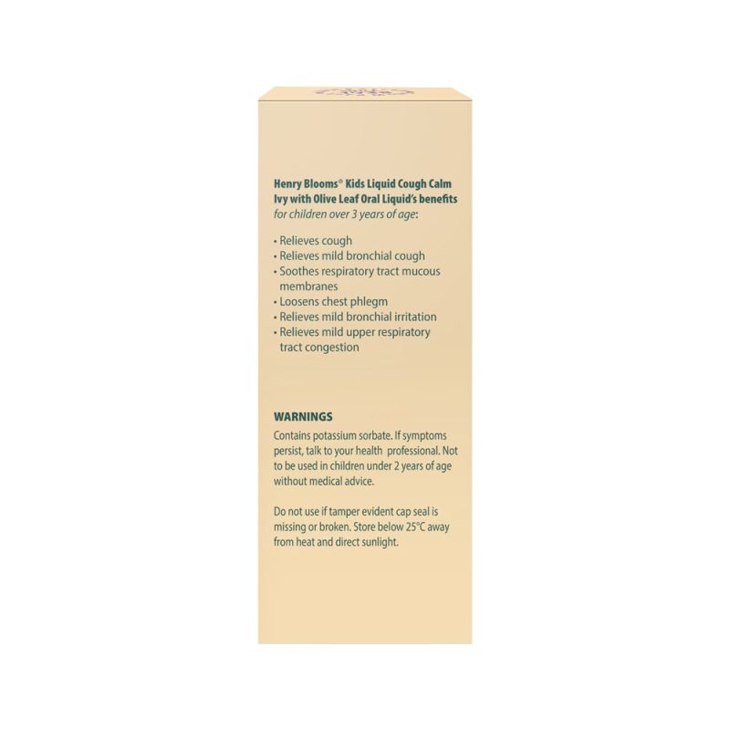 HENRY BLOOMS KIDS LIQUID COUGH CALM IVY WITH OLIVE LEAF ORANGE 100ML