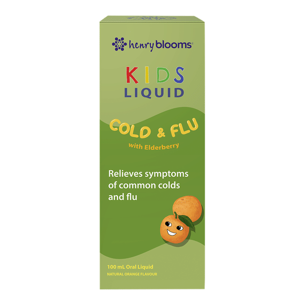 Henry Blooms Kids Liquid Cold and Flu With Elderberry Henry Blooms Kids Liquid Cold Flu 100 mL orange Henry Blooms Kids Liquid Cold and Flu With Elderberry